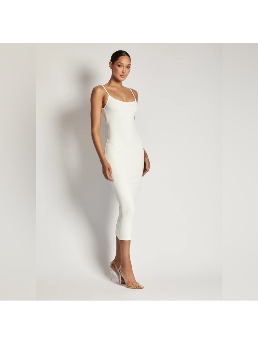 MESHKI Alexis Ribbed Cami Midi Dress White Size Medium